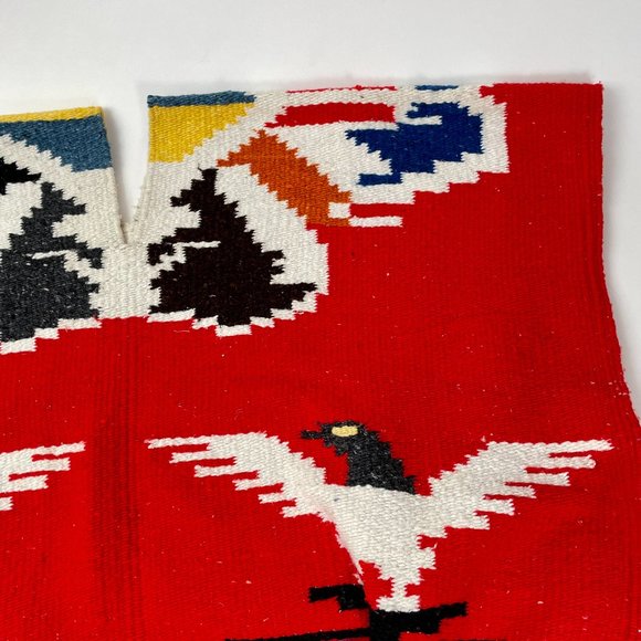 Vintage Navajo Southwest Woven Blanket Shawl Poncho Wrap, Red Black Blue Yellow - Picture 7 of 10